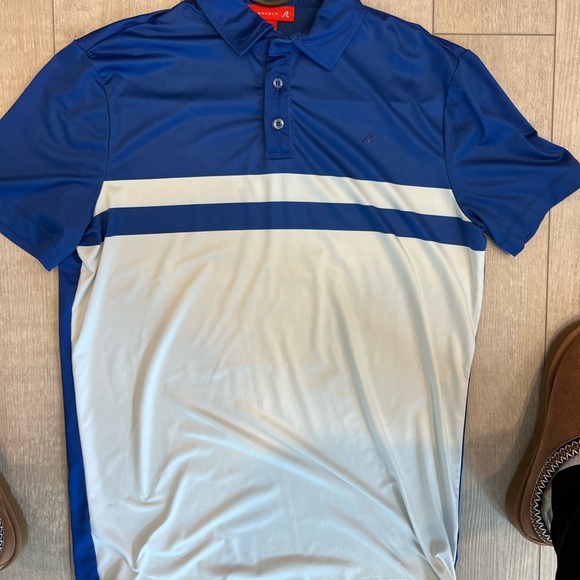 Redvanly Golf Polo Shirt Men’s Blue & White Colorblock Performance Short Sleeve - Picture 3 of 5